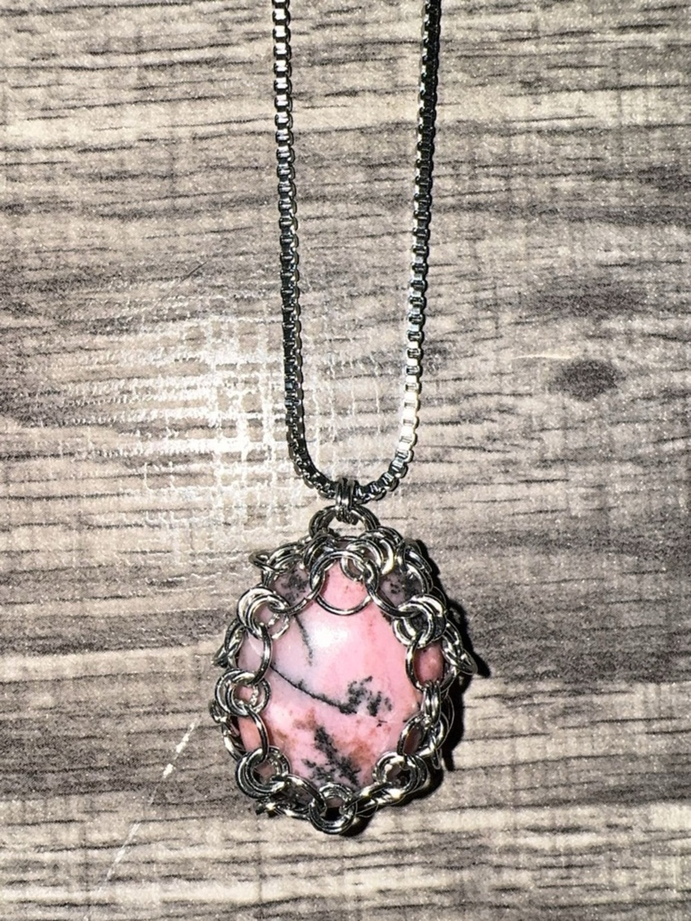 Rhodonite Chainmail Style Pendant Necklace